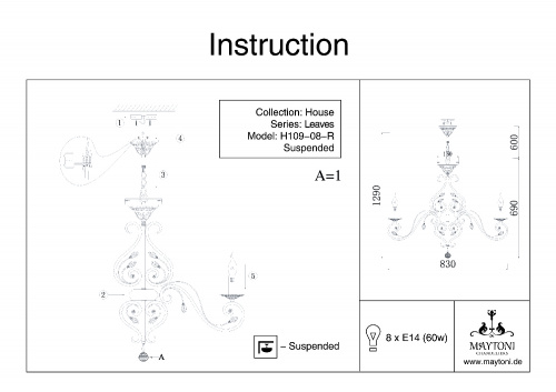 Люстра  Maytoni Leaves RC109-PL-08-R, раздел каталога Кованые люстры интернет-магазина Ночи Нет