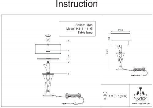 Настольная лампа Maytoni Lillian H311-11-G, раздел каталога Настольные лампы с абажуром интернет-магазина Ночи Нет