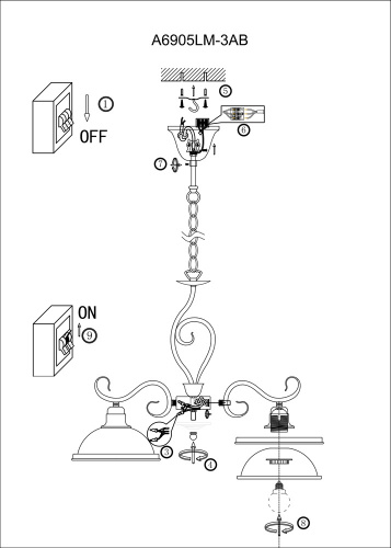 Люстра Arte Lamp Safari A6905LM-3AB, раздел каталога Люстры с плафонами интернет-магазина Ночи Нет