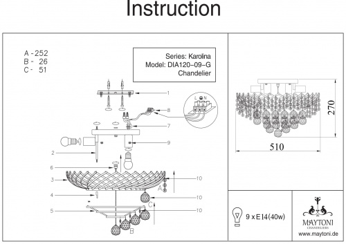 Люстра потолочная Maytoni Karolina DIA120-09-G, раздел каталога Хрустальные люстры интернет-магазина Ночи Нет