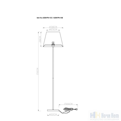 Торшер Arte Lamp Elba A2581PN-1AB, раздел каталога Торшеры с абажуром интернет-магазина Ночи Нет