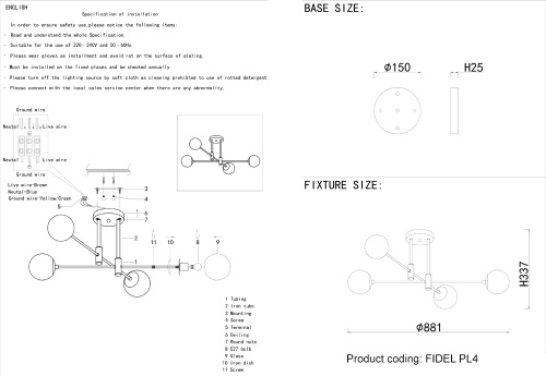 Люстра Crystal Lux FIDEL PL4 BLACK 0630/104, раздел каталога Люстры с плафонами интернет-магазина Ночи Нет