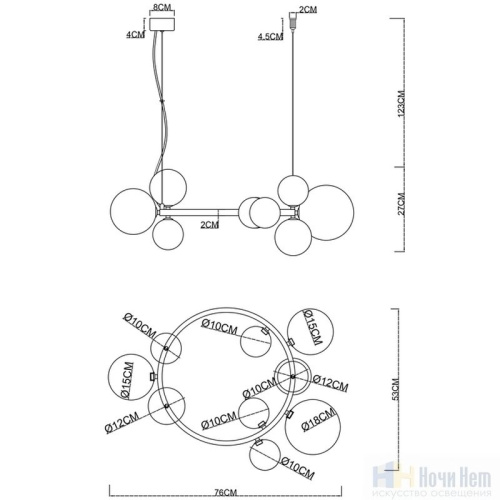 Люстра Arte Lamp Vincent A7790SP-10GO, раздел каталога Люстры с плафонами интернет-магазина Ночи Нет