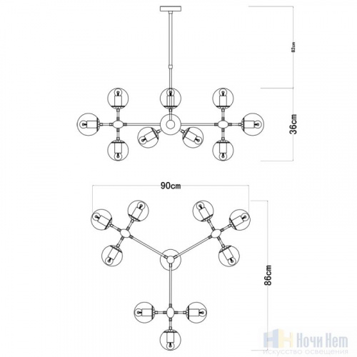 Люстра Arte Lamp Bolla A1664SP-12BK, раздел каталога Люстры с плафонами интернет-магазина Ночи Нет